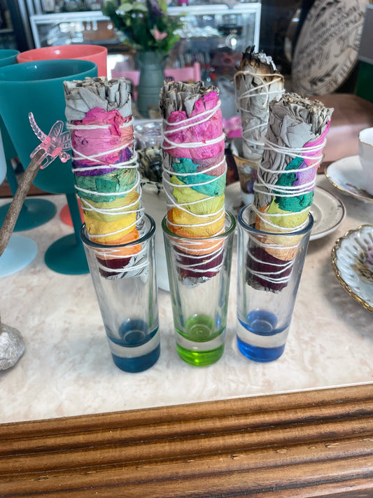 Chakra Rainbow White Sage- Smudge Stick 4"