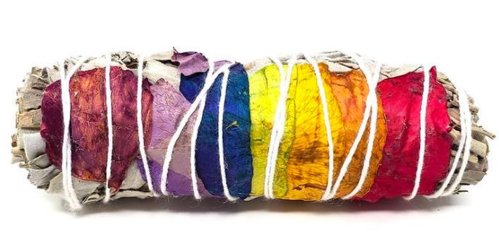 Chakra Rainbow White Sage- Smudge Stick 4"